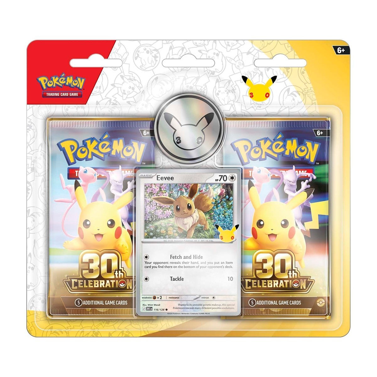 Pokémon TCG: 30th Celebration Eevee Card with 2 Booster Packs & Coin