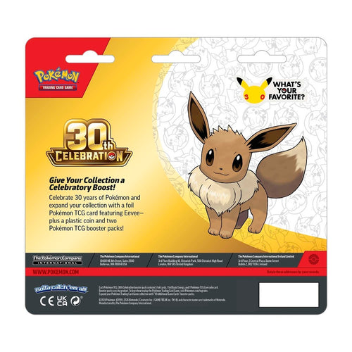 Pokémon TCG: 30th Celebration Eevee Card with 2 Booster Packs & Coin